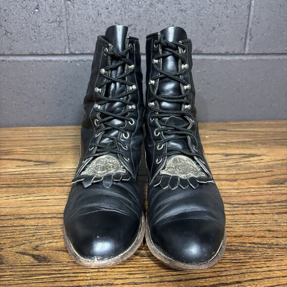 Vintage Justin Kiltie Black Leather Western Roper Boots Men’s 9C USA Made - Picture 3 of 8